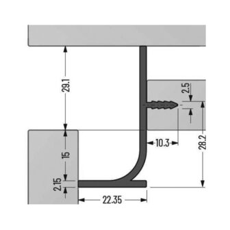 Maatvoering Verticale greeplijst L profiel 